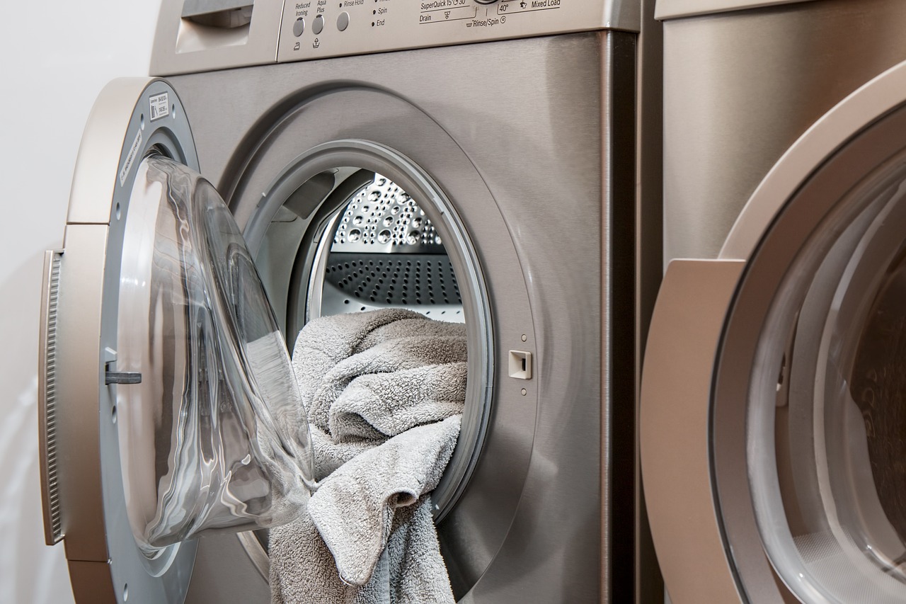 washing machine open with towel